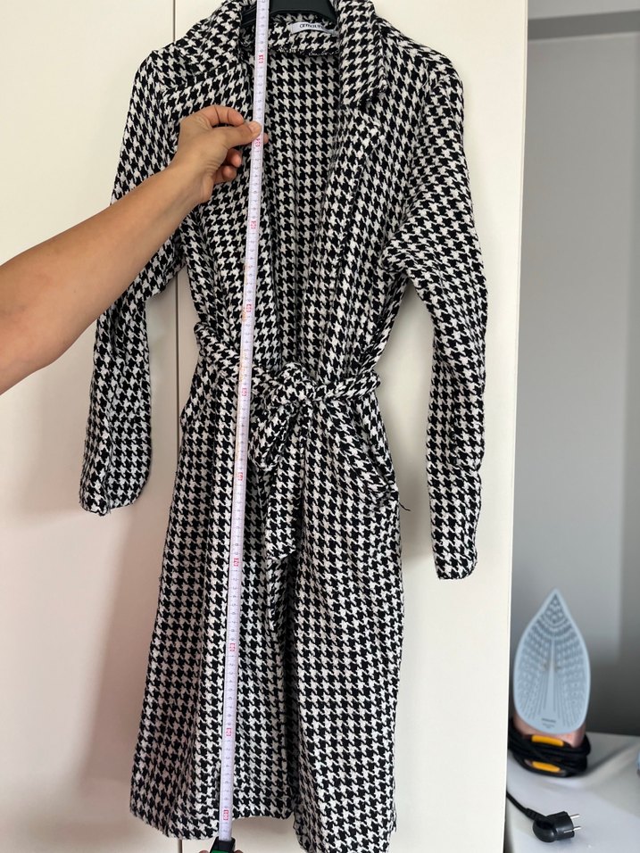 Gri Ekose Desenli Uzun Kadın kaban - Görsel 3