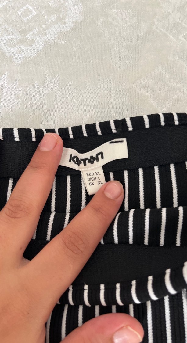 Çizgili Pilili Siyah  Uzun Etek koton - Görsel 2