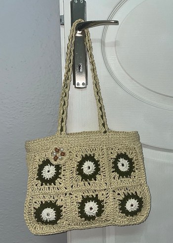 Dantel Detaylı Yeşil Örgü Bohem Kadın Çanta - Görsel 2