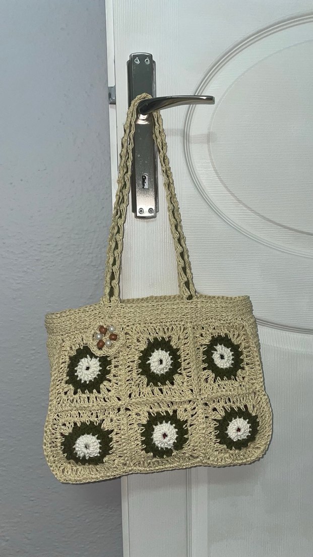 Dantel Detaylı Yeşil Örgü Bohem Kadın Çanta - Görsel 2
