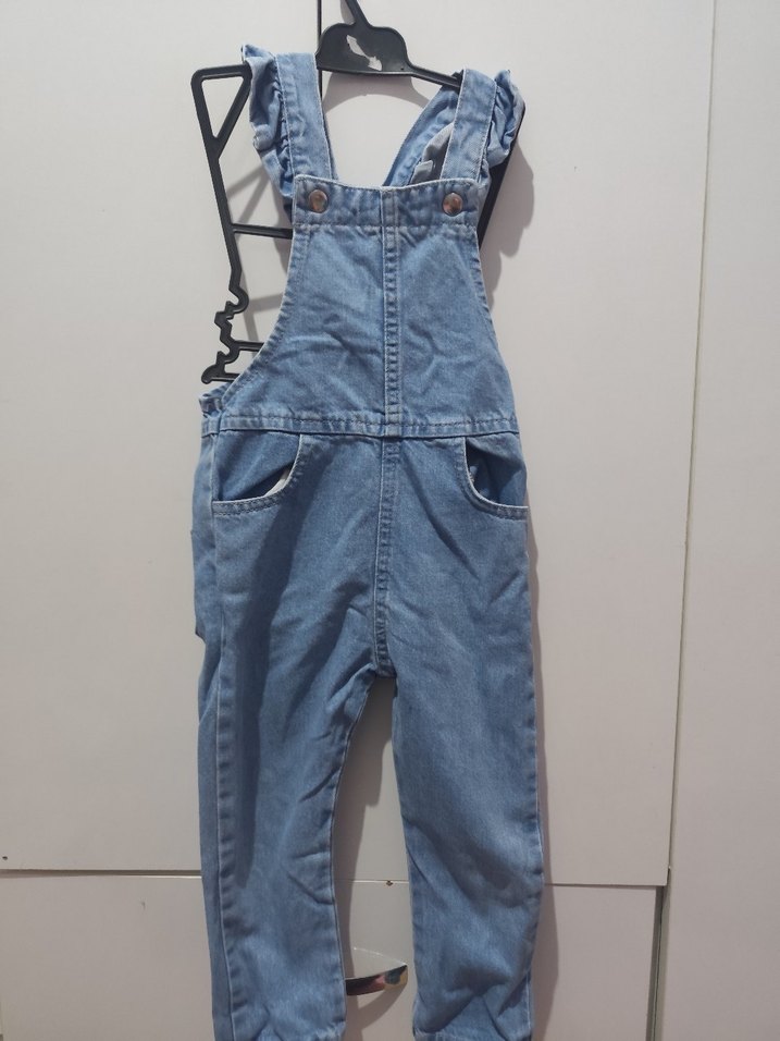Kızlar için Mavi Denim Askılı Bol Tulum - Görsel 4