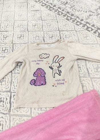 Pembe Örme Baskılı Bebek Kız Takımı - Görsel 2