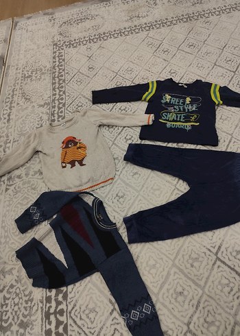 Mavi Erkek Bebek Triko Sweatshirt ve Pantolon Takımı - Görsel 2