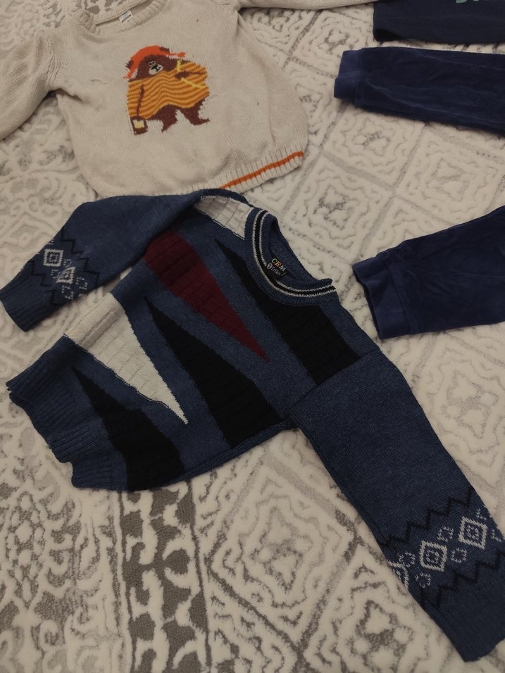 Mavi Erkek Bebek Triko Sweatshirt ve Pantolon Takımı - Görsel 5