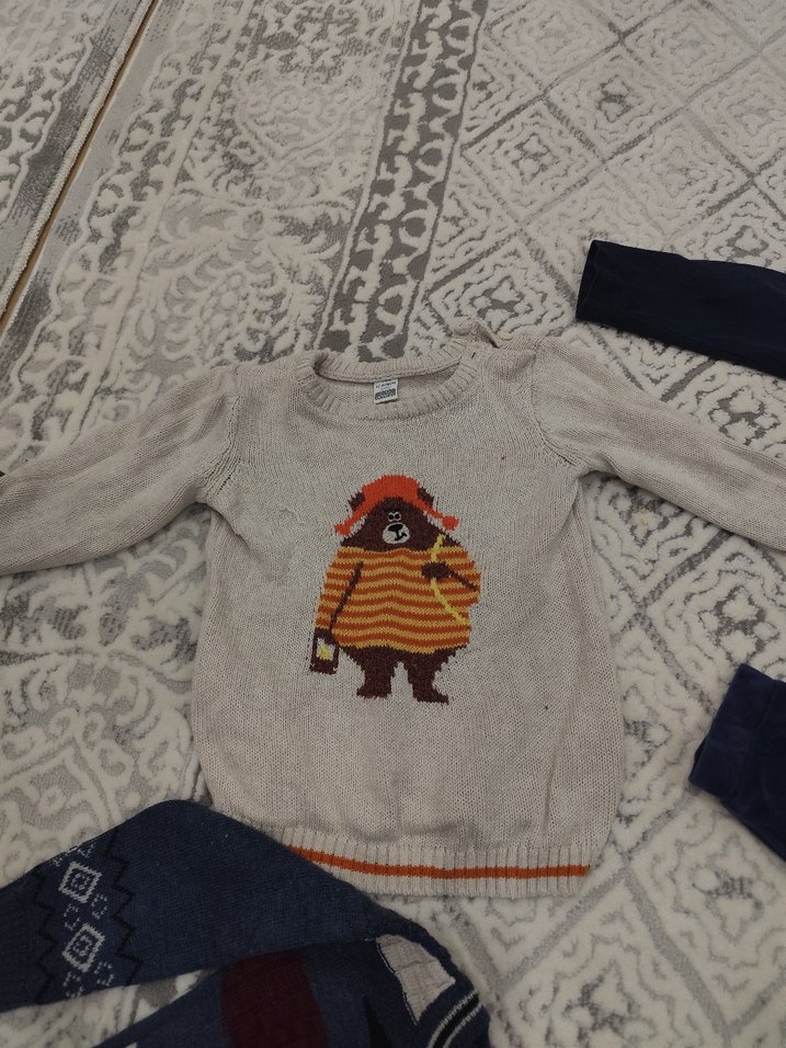 Mavi Erkek Bebek Triko Sweatshirt ve Pantolon Takımı - Görsel 3