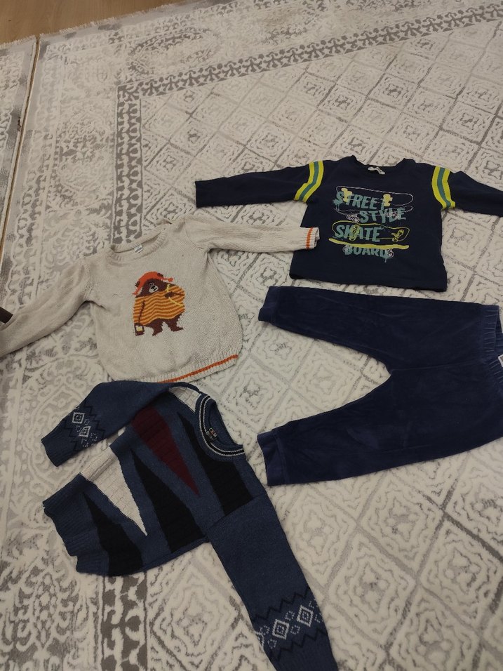 Mavi Erkek Bebek Triko Sweatshirt ve Pantolon Takımı - Görsel 2