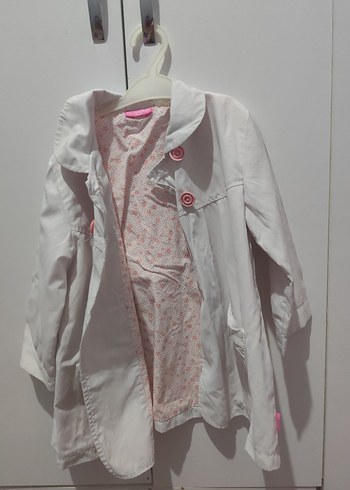 Kız Çocuk Beyaz Pamuklu Yağmurluk trençkot - Görsel 2