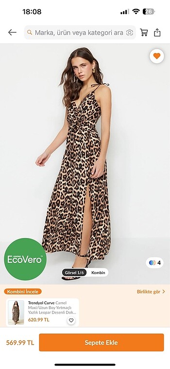 Leopar Desenli Yırtmaç Detaylı Maxi Elbise