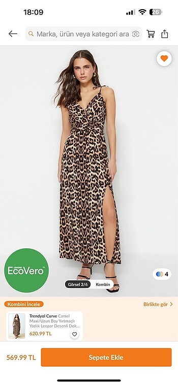 Trendyol & Milla Leopar Desenli Yırtmaç Detaylı Maxi Elbise