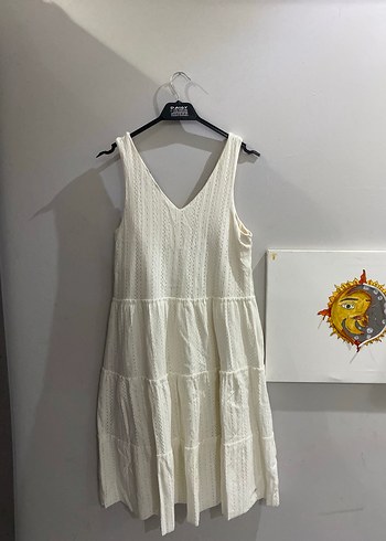 V YakaBohem Midi Keten Elbise - Görsel 2