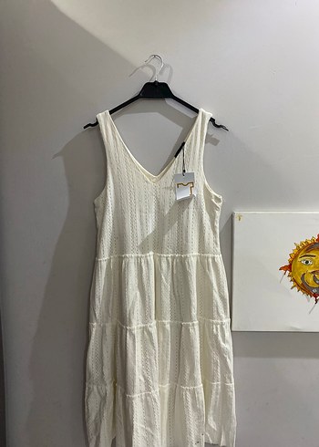 V YakaBohem Midi Keten Elbise - Görsel 3