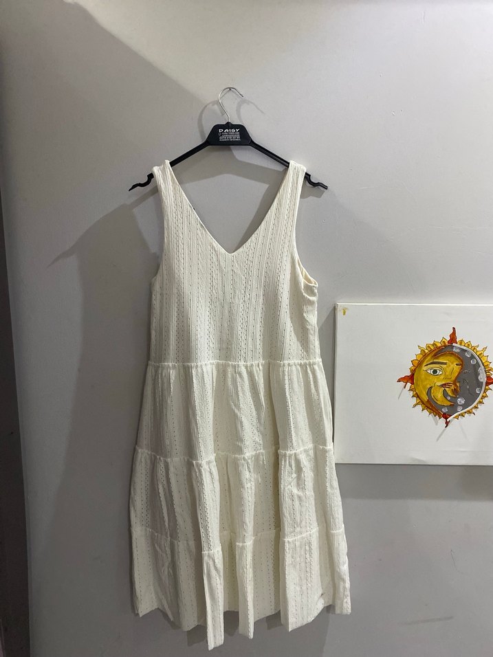 V YakaBohem Midi Keten Elbise - Görsel 2