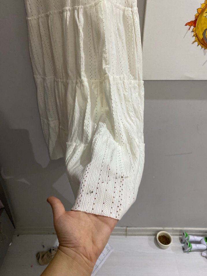 V YakaBohem Midi Keten Elbise - Görsel 4