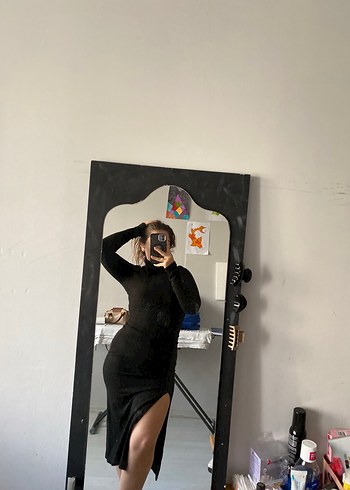 Siyah balıkçı yaka elbise - Görsel 2