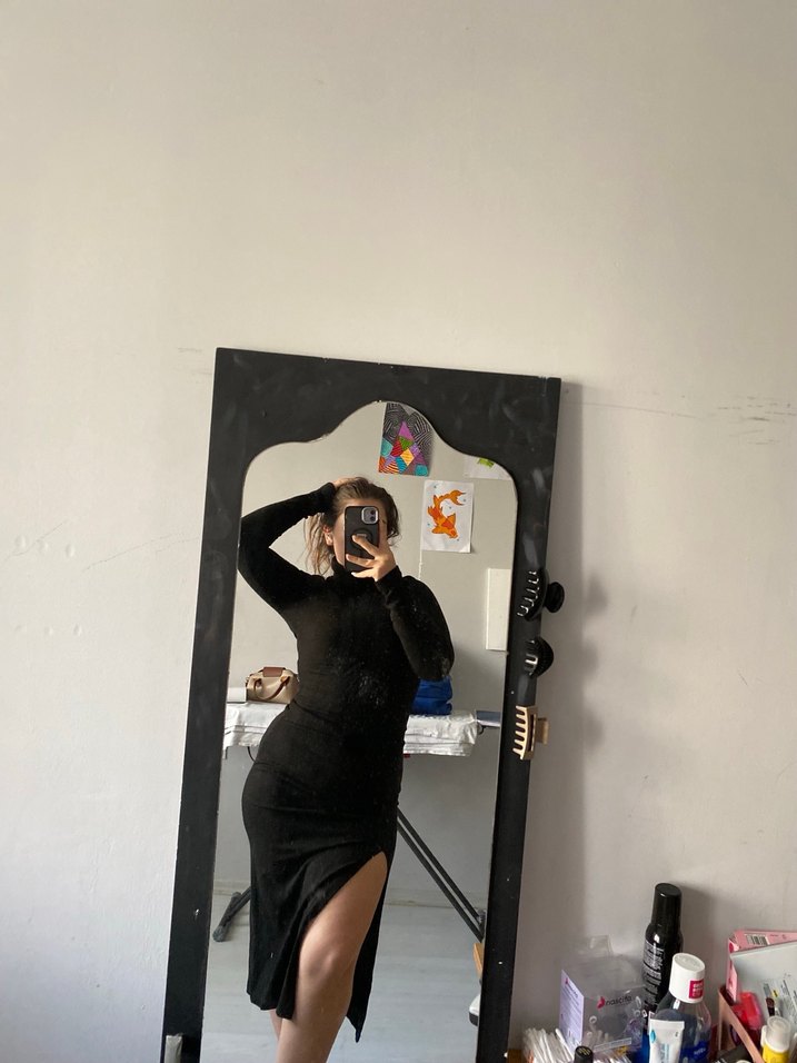 Siyah balıkçı yaka elbise - Görsel 2