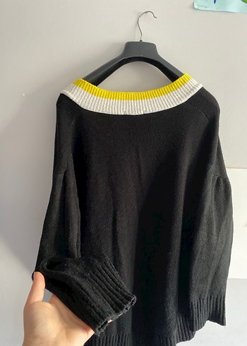 Sarı V Yaka Örgü Kadın Kazak - Görsel 3