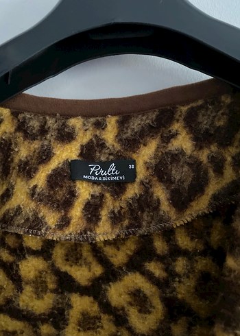 Kahverengi Leopar Desenli Kürk Detaylı Kadın Ceket - Görsel 5