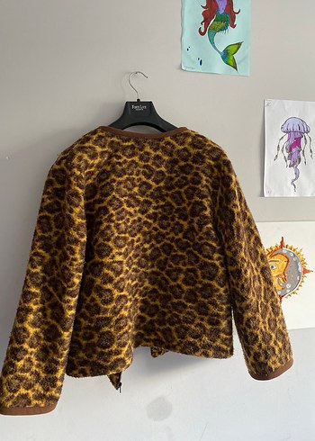 Kahverengi Leopar Desenli Kürk Detaylı Kadın Ceket - Görsel 6