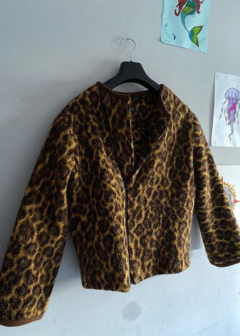 Kahverengi Leopar Desenli Kürk Detaylı Kadın Ceket - Görsel 2