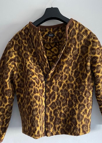 Kahverengi Leopar Desenli Kürk Detaylı Kadın Ceket - Görsel 3