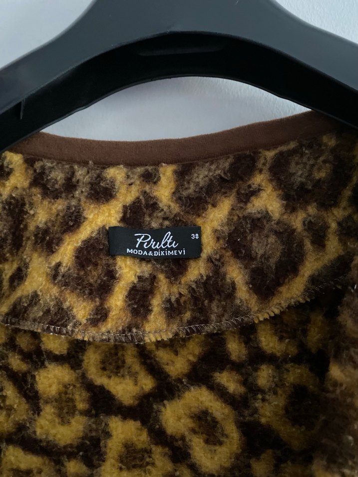 Kahverengi Leopar Desenli Kürk Detaylı Kadın Ceket - Görsel 5