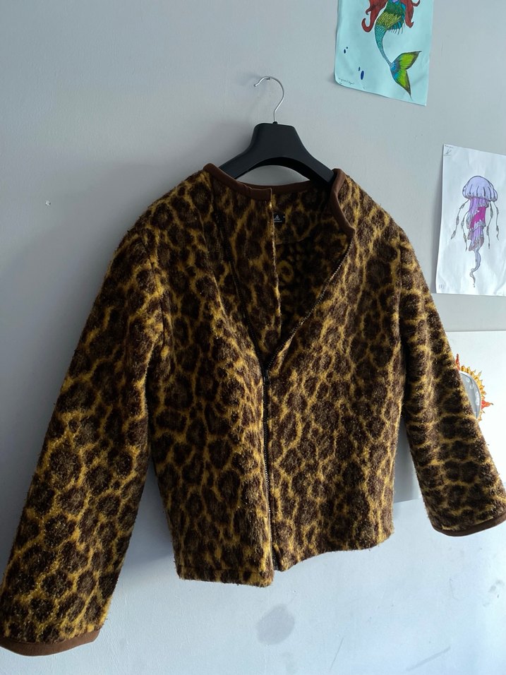 Kahverengi Leopar Desenli Kürk Detaylı Kadın Ceket - Görsel 2