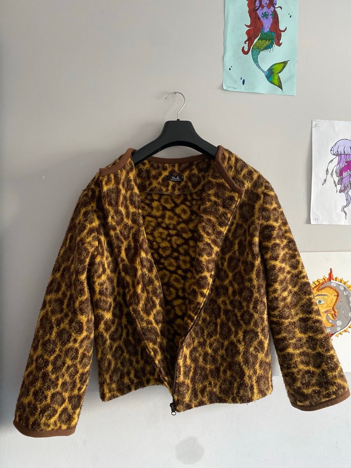 Kahverengi Leopar Desenli Kürk Detaylı Kadın Ceket - Görsel 4