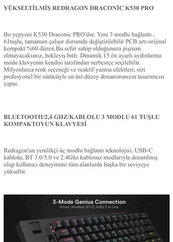 REDRAGON K530 PRO brown switch klavye - Görsel 3