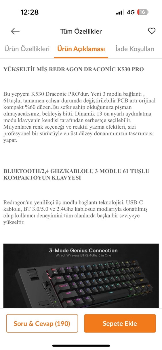 REDRAGON K530 PRO brown switch klavye - Görsel 3