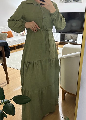 Haki tesettür elbise - Görsel 3