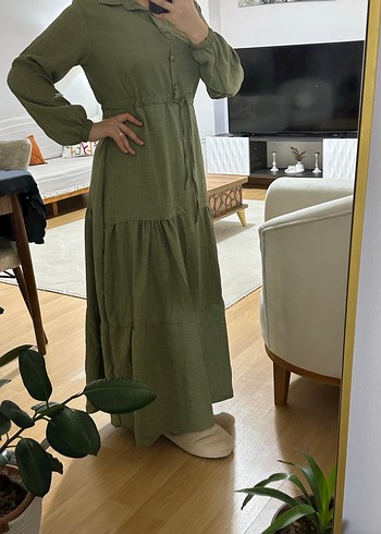 Haki tesettür elbise - Görsel 2