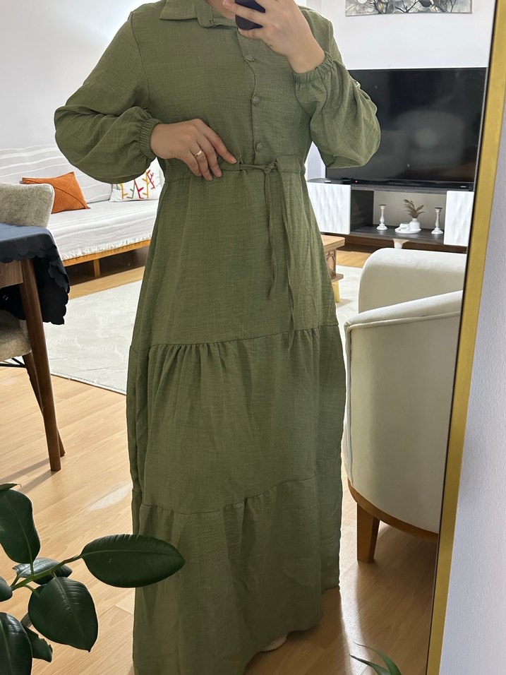 Haki tesettür elbise - Görsel 3