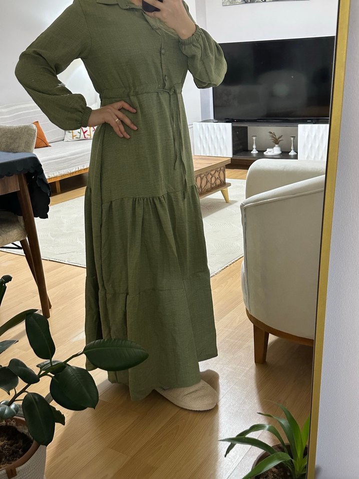 Haki tesettür elbise - Görsel 2