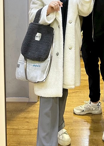 Beyaz Midi Kadın Kürk Detaylı Kaban - Görsel 3