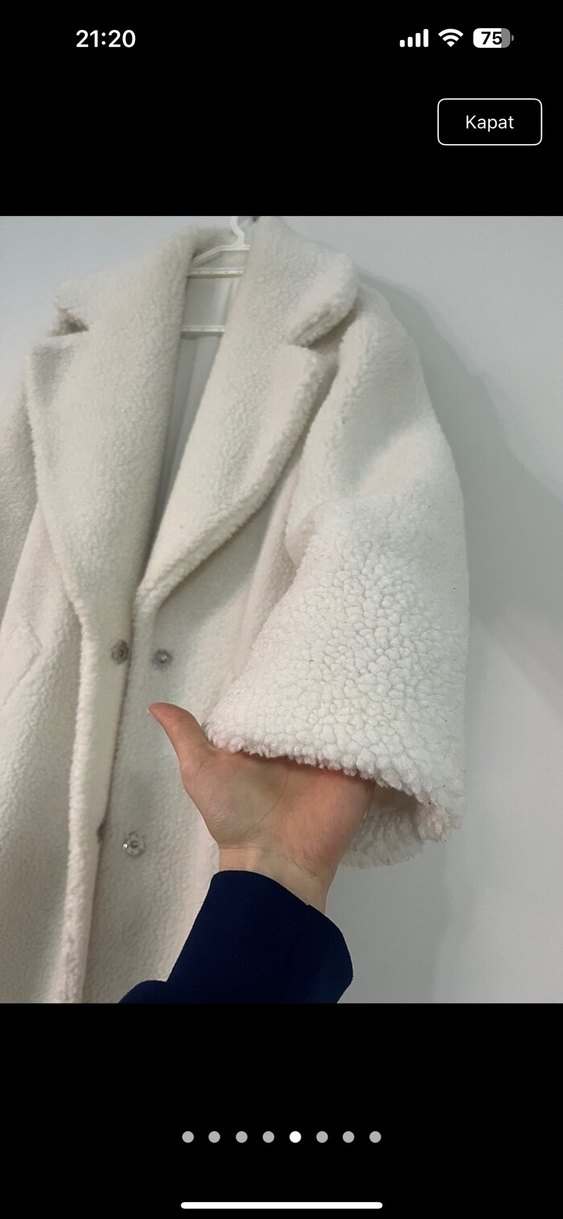 Beyaz Midi Kadın Kürk Detaylı Kaban - Görsel 4