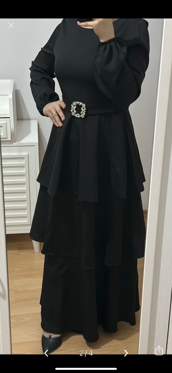 Uzun Siyah Gotik Fırfırlı Elbise S/M bedenle uyumlu - Görsel 2