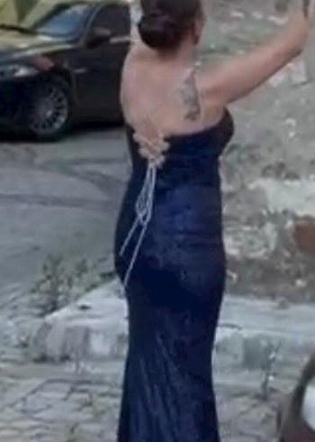 Abiye Parlak Lacivert Uzun Abiye Elbise
