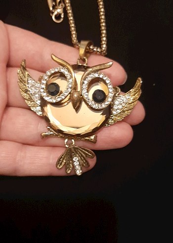 Uzun Zincirli Altın Baykuş Kolye - Görsel 2