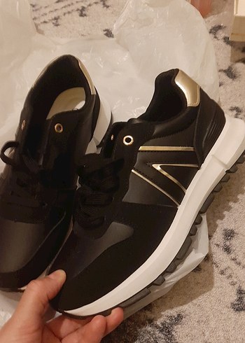 Siyah Bağcıklı Stiletto Topuklu Spor Ayakkabı - Görsel 4