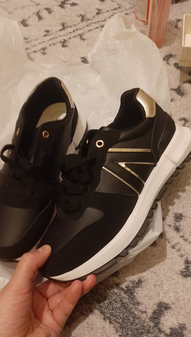 Siyah Bağcıklı Stiletto Topuklu Spor Ayakkabı - Görsel 4