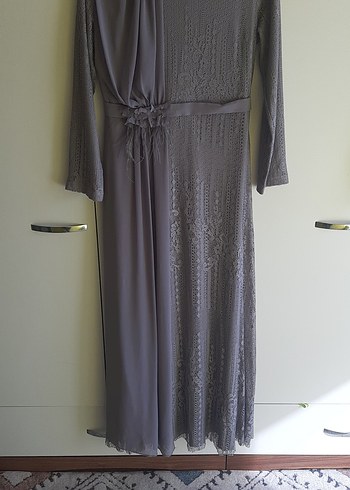 Gri Dantel Saten Abiye - Görsel 3