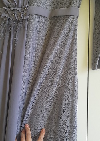 Gri Dantel Saten Abiye - Görsel 12
