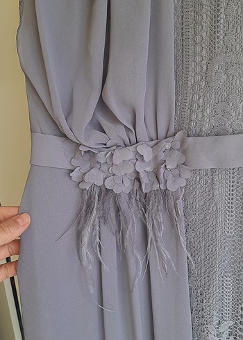 Gri Dantel Saten Abiye - Görsel 6