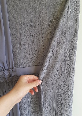 Gri Dantel Saten Abiye - Görsel 7