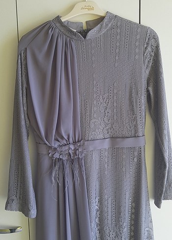 Gri Dantel Saten Abiye - Görsel 5