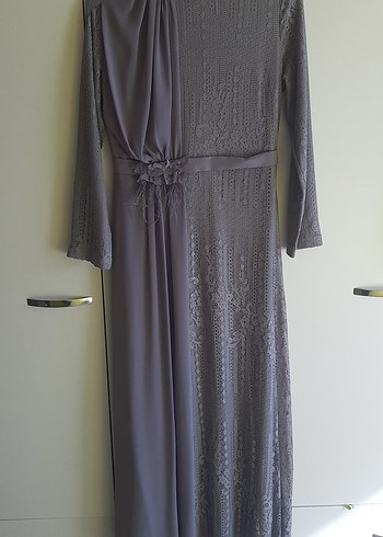 Gri Dantel Saten Abiye - Görsel 2