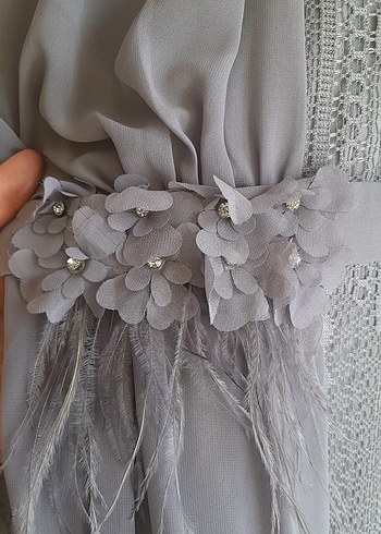 Gri Dantel Saten Abiye - Görsel 4