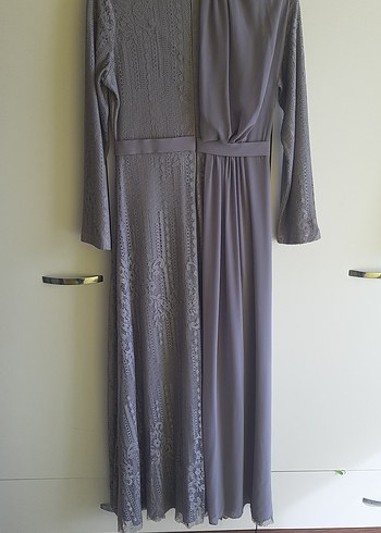 Gri Dantel Saten Abiye - Görsel 9