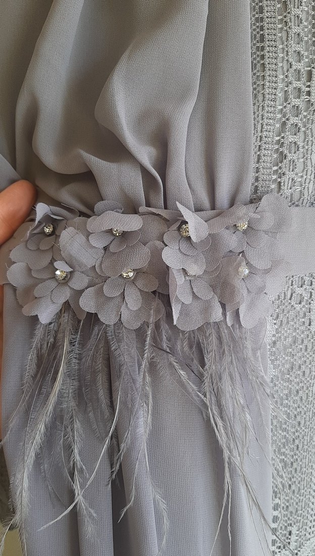 Gri Dantel Saten Abiye - Görsel 4