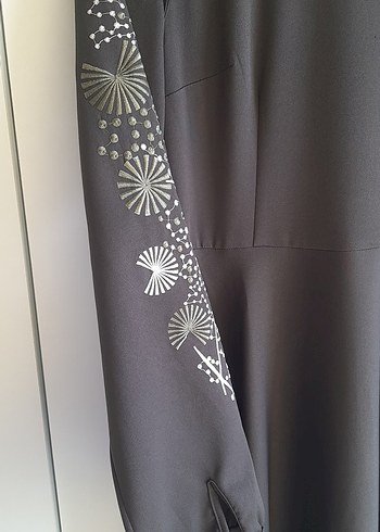 Nakışlı Haki Uzun Kollu Uzun Elbise - Görsel 4